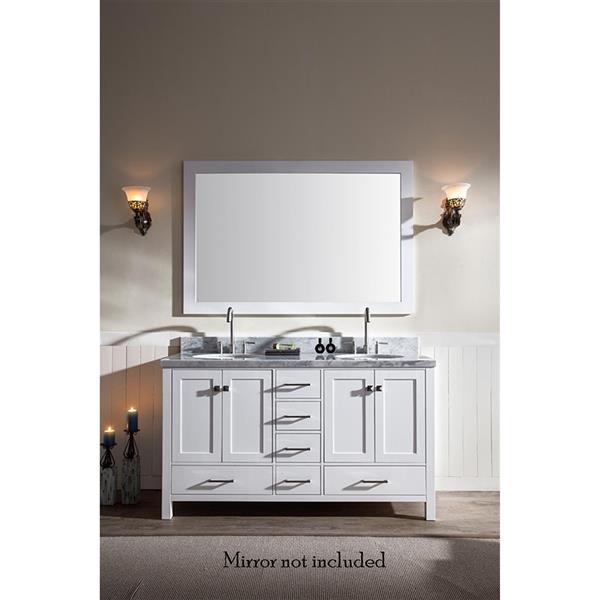 Ariel Cambridge 61-in White Double Sink Bathroom Vanity with White Natural Marble Top