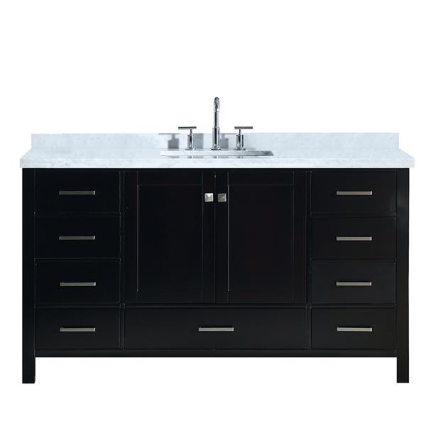 Ariel Cambridge 61-in Single Sink Espresso Bathroom Vanity with White Natural Marble Top