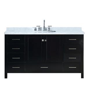 Ariel Cambridge 61-in Single Sink Espresso Bathroom Vanity with White Natural Marble Top