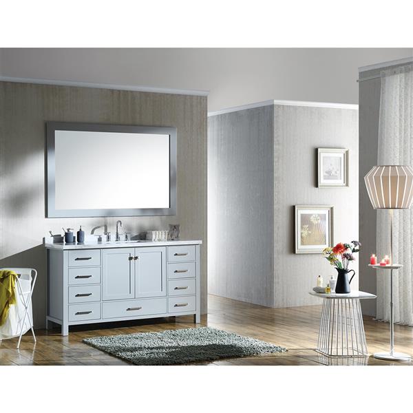 Ariel Cambridge 61-in Single Sink Grey Bathroom Vanity with White Natural Marble Top