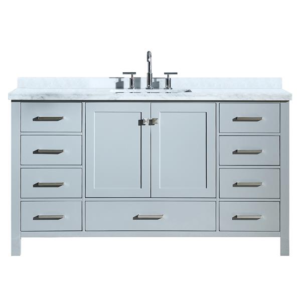 Single Sink Grey Bathroom Vanity, 61 Single Bathroom Vanity Top In Carrara White With Sink