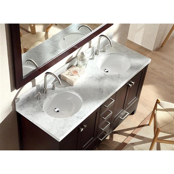 Ariel Cambridge 61-in Espresso Double Sink Bathroom Vanity with White Natural Marble Top