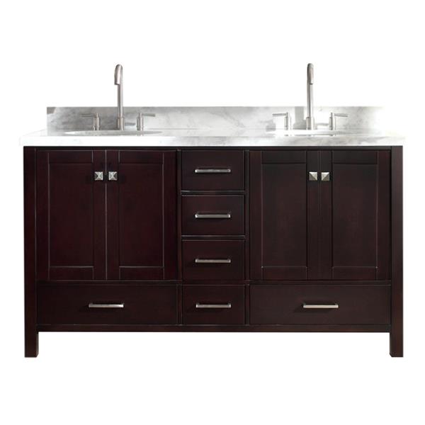 Ariel Cambridge 61-in Espresso Double Sink Bathroom Vanity with White Natural Marble Top