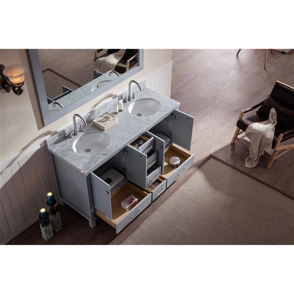 Ariel Cambridge 61-in Grey Double Sink Bathroom Vanity with White Natural Marble Top