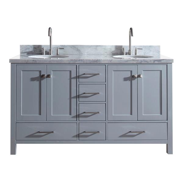 Ariel Cambridge 61-in Grey Double Sink Bathroom Vanity with White Natural Marble Top