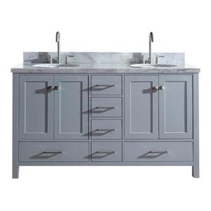 Ariel Cambridge 61-in Grey Double Sink Bathroom Vanity with White Natural Marble Top