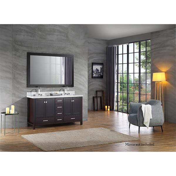 Ariel Cambridge 61-in Double Sink Espresso Bathroom Vanity with White Natural Marble Top