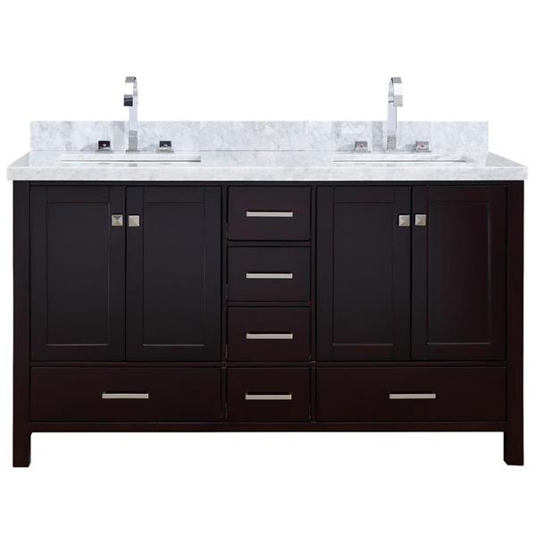 Ariel Cambridge 61-in Double Sink Espresso Bathroom Vanity with White Natural Marble Top