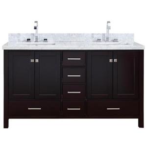 Ariel Cambridge 61-in Double Sink Espresso Bathroom Vanity with White Natural Marble Top