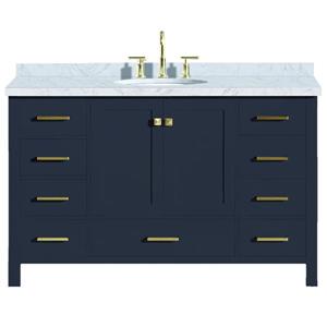 Ariel Cambridge 55-in Midnight Blue Single Sink Bathroom Vanity with White Natural Marble Top
