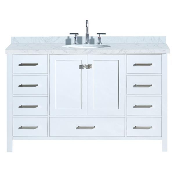 Ariel Cambridge 55 In White Single Sink, 50 Inch Vanity