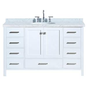 Ariel Cambridge 55-in White Single Sink Bathroom Vanity with White Natural Marble Top