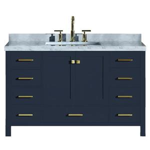 Ariel Cambridge 55-in Single Sink Midnight Blue Bathroom Vanity with White Natural Marble Top