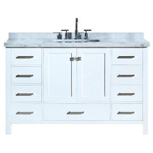 Ariel Cambridge 55-in Single Sink White Bathroom Vanity with White Natural Marble Top