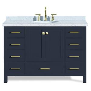 Ariel Cambridge 49-in Midnight Blue Single Sink Bathroom Vanity with White Natural Marble Top