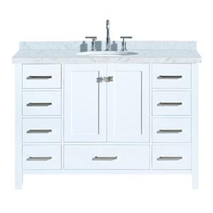 Ariel Cambridge 49-in White Single Sink Bathroom Vanity with White Natural Marble Top