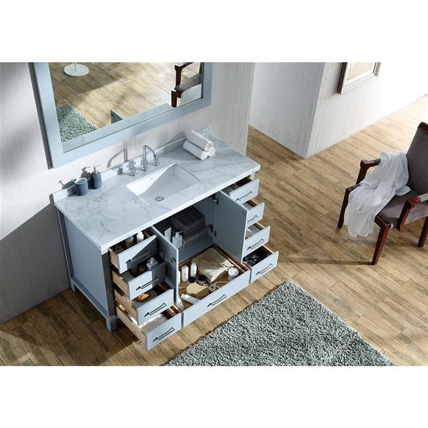 Ariel Cambridge 55-in Single Sink Grey Bathroom Vanity with White Natural Marble Top