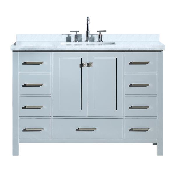 Ariel Cambridge 49-in Single Sink Grey Bathroom Vanity with White Natural Marble Top