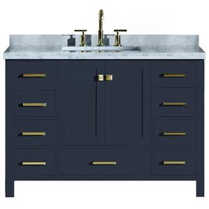 Ariel Cambridge 49-in Single Sink Midnight Blue Bathroom Vanity with White Natural Marble Top