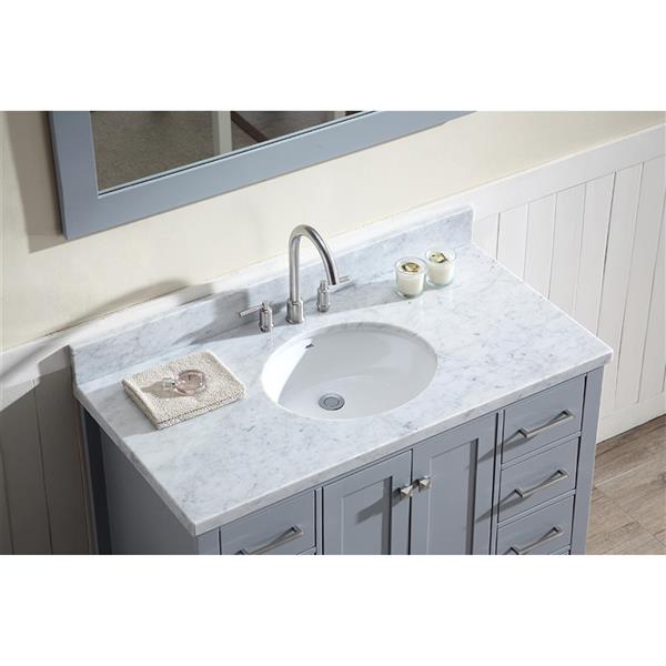 Ariel Cambridge 43-in Grey Single Sink Bathroom Vanity with Carrera White Natural Marble Top