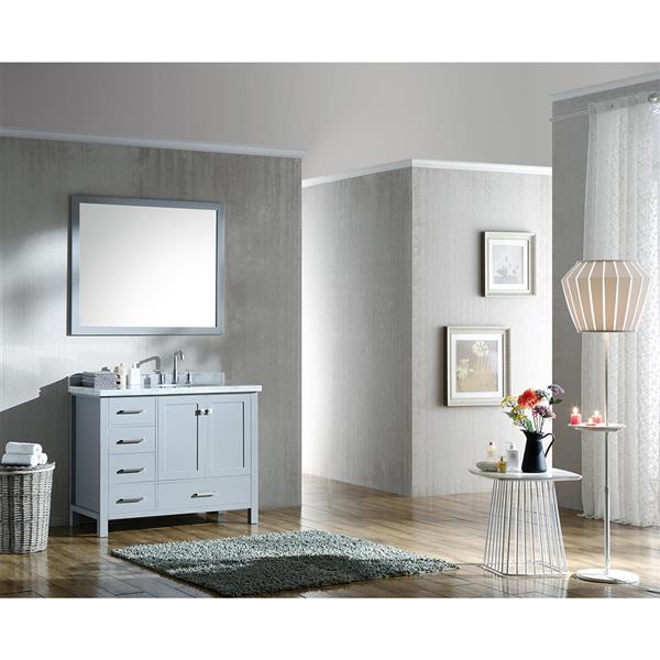 Ariel Cambridge 43-in Grey Right Offset Single Sink Bathroom Vanity with Carrera White Natural Marble Top