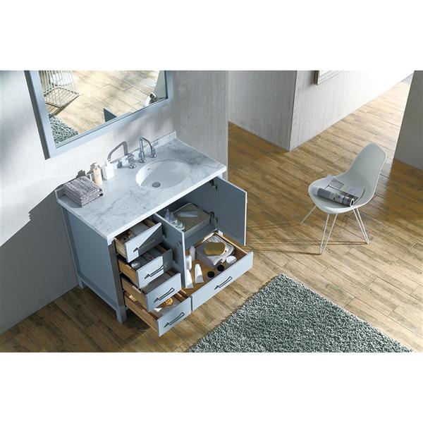 Ariel Cambridge 43-in Grey Right Offset Single Sink Bathroom Vanity with Carrera White Natural Marble Top