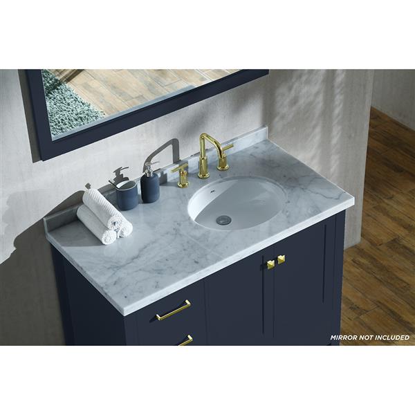 Ariel Cambridge 43-in Midnight Blue Right Offset Single Sink Bathroom Vanity with Carrera White Natural Marble Top