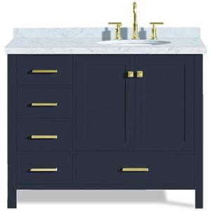 Ariel Cambridge 43-in Midnight Blue Right Offset Single Sink Bathroom Vanity with Carrera White Natural Marble Top
