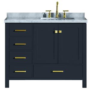 Ariel Cambridge Midnight Blue 43-in Right Offset Single Sink Bathroom Vanity with Carrera White Natural Marble Top