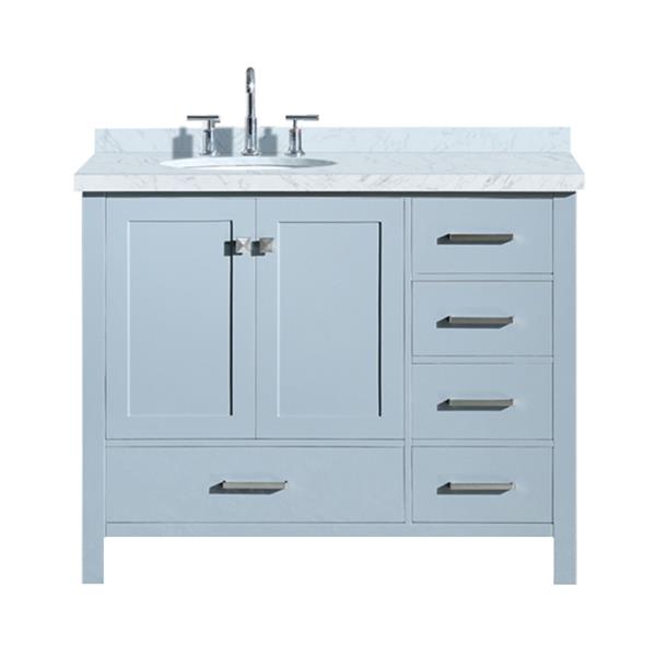 Ariel Left Offset Single Oval Sink, 48 Inch Vanity With Drawers On Left