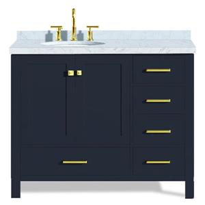 Ariel Cambridge 43-in Midnight Blue Left Offset Single Sink Bathroom Vanity with Carrera White Natural Marble Top