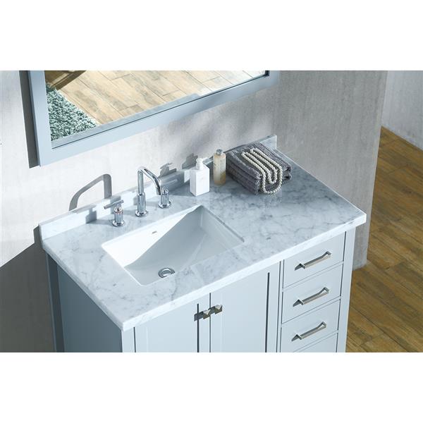 Ariel Cambridge Grey 43-in Left Offset Single Sink Bathroom Vanity with Carrera White Natural Marble Top