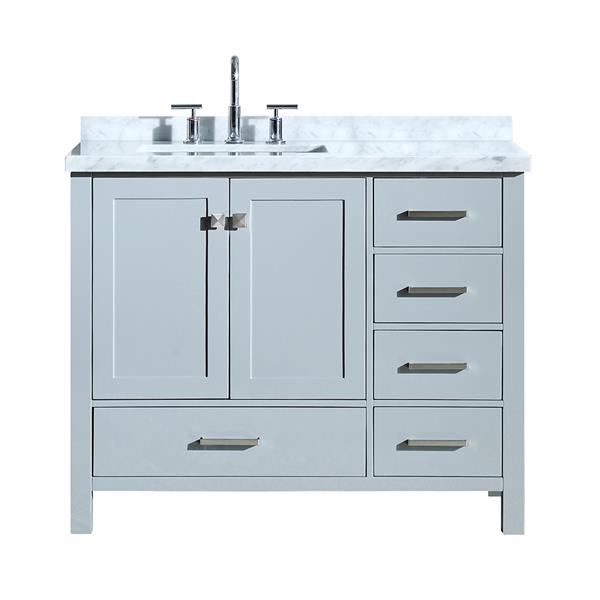 Ariel Left Offset Single Rectangle Sink, 43 Inch Vanity Top With Right Offset Sink