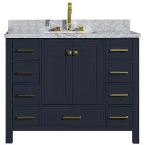 Ariel Cambridge Midnight Blue 43-in Single Sink Bathroom Vanity with Carrera White Natural Marble Top