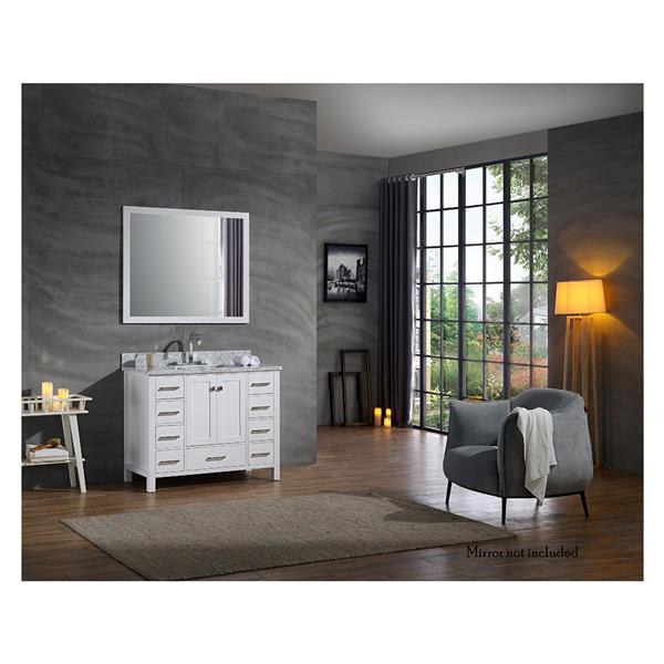 Ariel Cambridge White 43-in Single Sink Bathroom Vanity with Carrera White Natural Marble Top