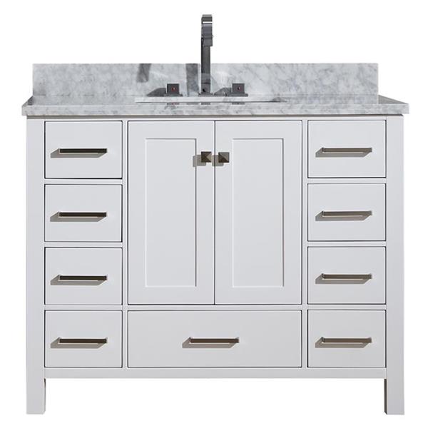 Ariel Cambridge White 43-in Single Sink Bathroom Vanity with Carrera White Natural Marble Top