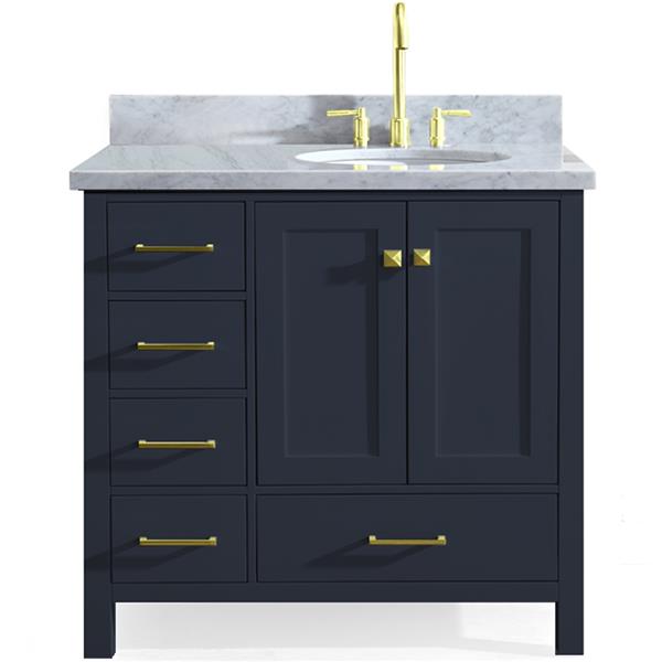 ARIEL Right Offset Single Oval Sink Vanity - 37 in. - Blue