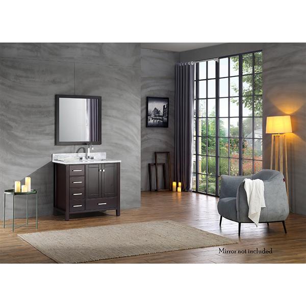 Ariel Cambridge 37-in Espresso Right Offset Single Sink Bathroom Vanity with Carrera White Natural Marble Top