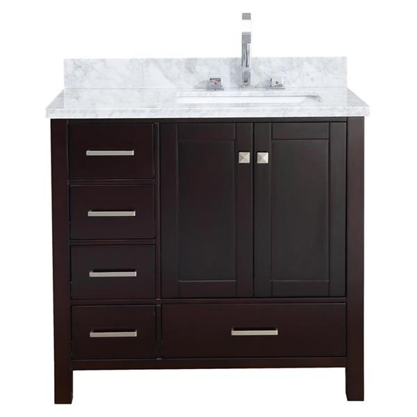 Ariel Cambridge 37-in Espresso Right Offset Single Sink Bathroom Vanity with Carrera White Natural Marble Top