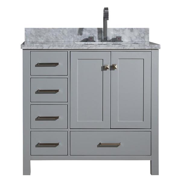 Ariel Cambridge 37-in Grey Right Offset Single Sink Bathroom Vanity with Carrera White Natural Marble Top