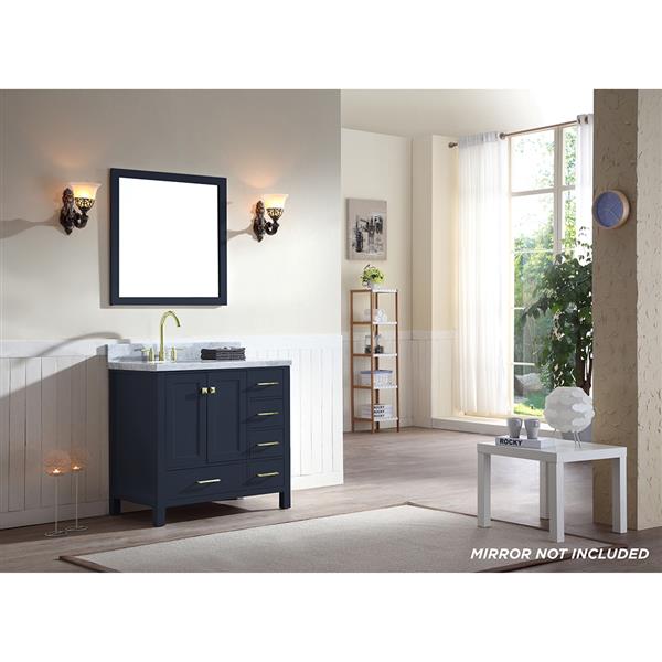 Ariel Cambridge 37-in Midnight Blue Left Offset Single Sink Bathroom Vanity with Carrera White Natural Marble Top