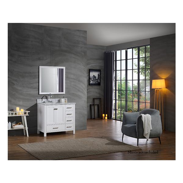 Ariel Cambridge 37-in White Left Offset Single Sink Bathroom Vanity with Carrera White Natural Marble Top