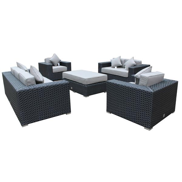 WD Patio Venetian Modern 5-Piece Wicker and Aluminum Outdoor Patio Set - Grey/Black