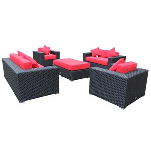 WD Patio Venetian 5-Piece Wicker/Aluminum Outdoor Patio Set - Jockey Red/Black