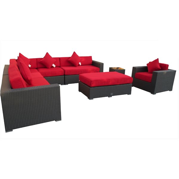 WD Patio Ceaser Outdoor Conversation Set - Wicker - 8 Pieces - Red