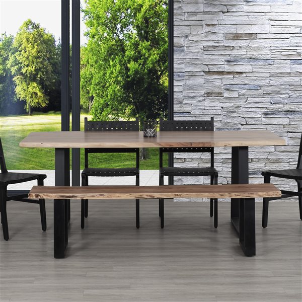 Collection Bourbon Street Kiel Wood and Metal Dining Bench - Natural/Black - 70-in