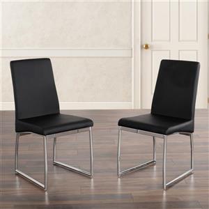 Collection Bourbon Street Jake Faux Leather and Chrome Side Chairs - Black -Set of 2