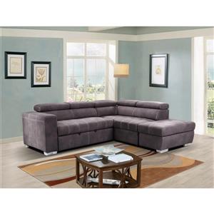 Sectionnel Arianna avec lit gigogne et ottoman, gris