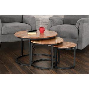 Table gigogne Trinity en bois acacia et fer, ens. de 3