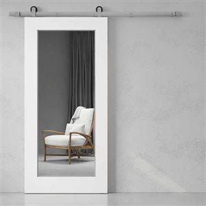 Urban Woodcraft Stillwater Sliding Barn Door with Hardware- Mirror/Pine - White- 40-in